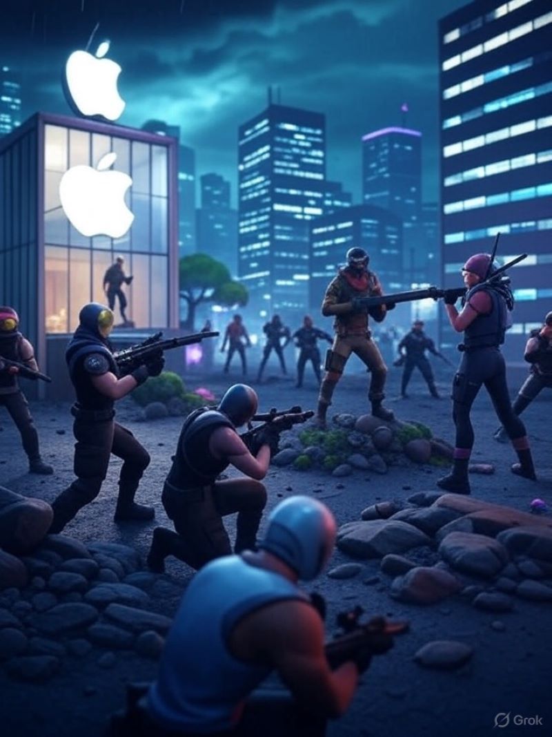 Ilustrasi Apple dan Fortnite.