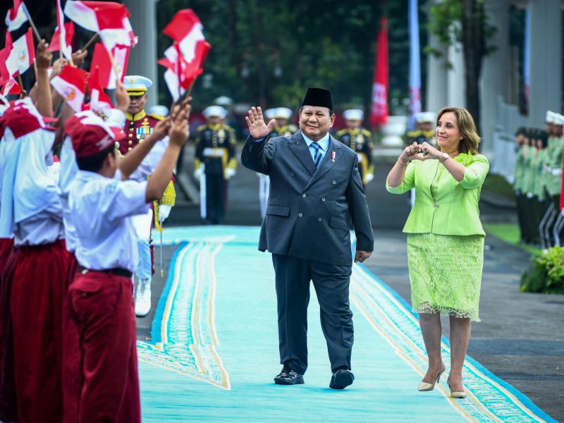 Presiden Republik Peru Dina Ercilia Boluarte Zegarra tiba di Istana Merdeka, Jakarta, pada Senin, 11 Agustus 2025.