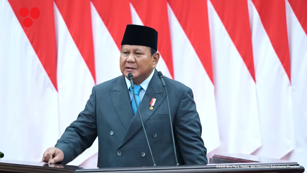 Presiden Prabowo sedang berpidato pada sidang MPR RI, DPR, RI dan DPD RI 2025, Senayan (15/8/2025).