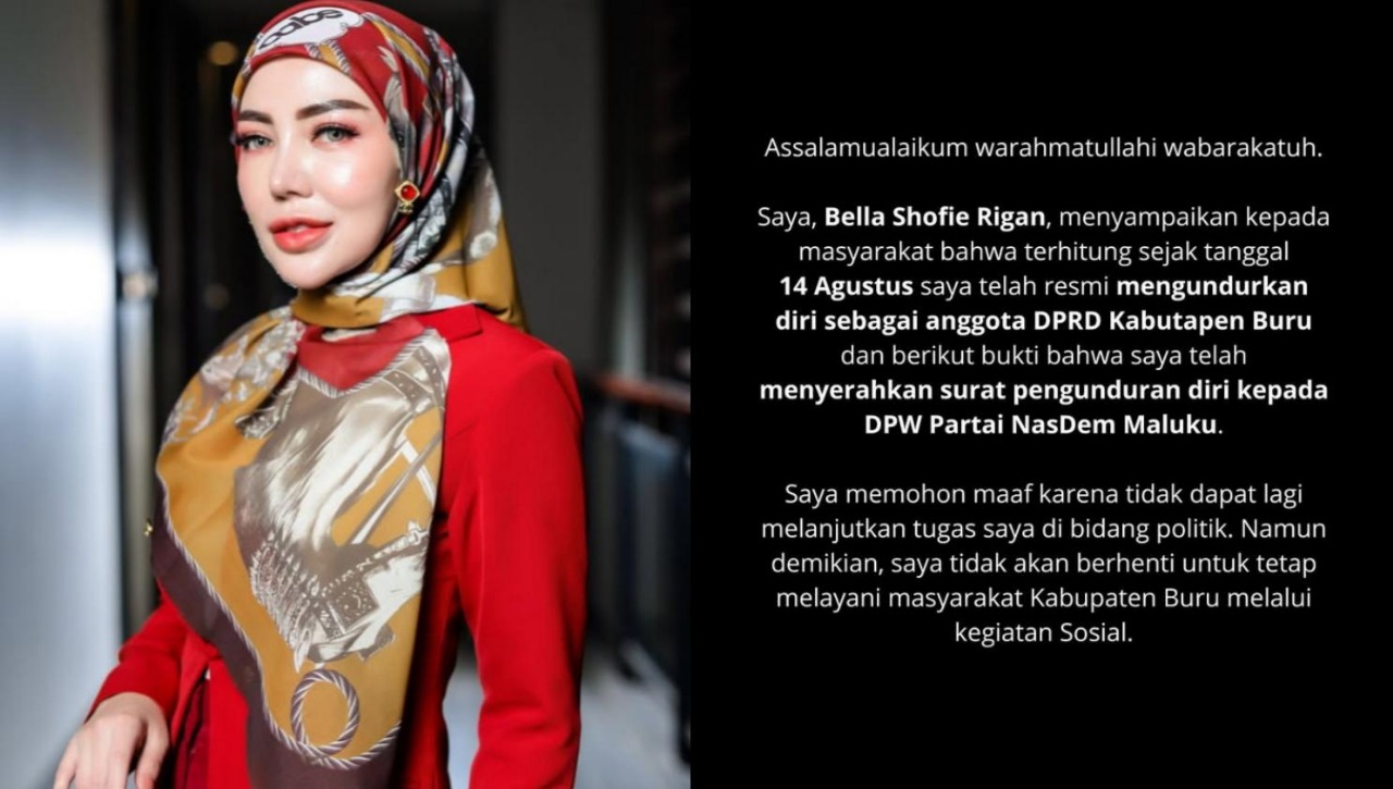 Bela Shofie memberikan pernyataan pengunduran diri dari DPRD Kota Buru melalui unggahan instagramnya (31/08/2025).