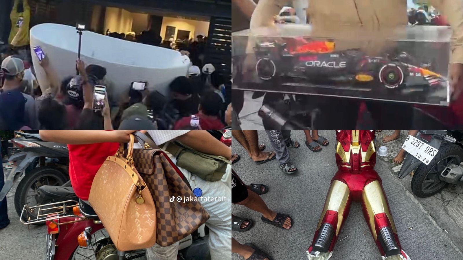 Barang yang diambil massa saat penjarahan di rumah Sahroni.