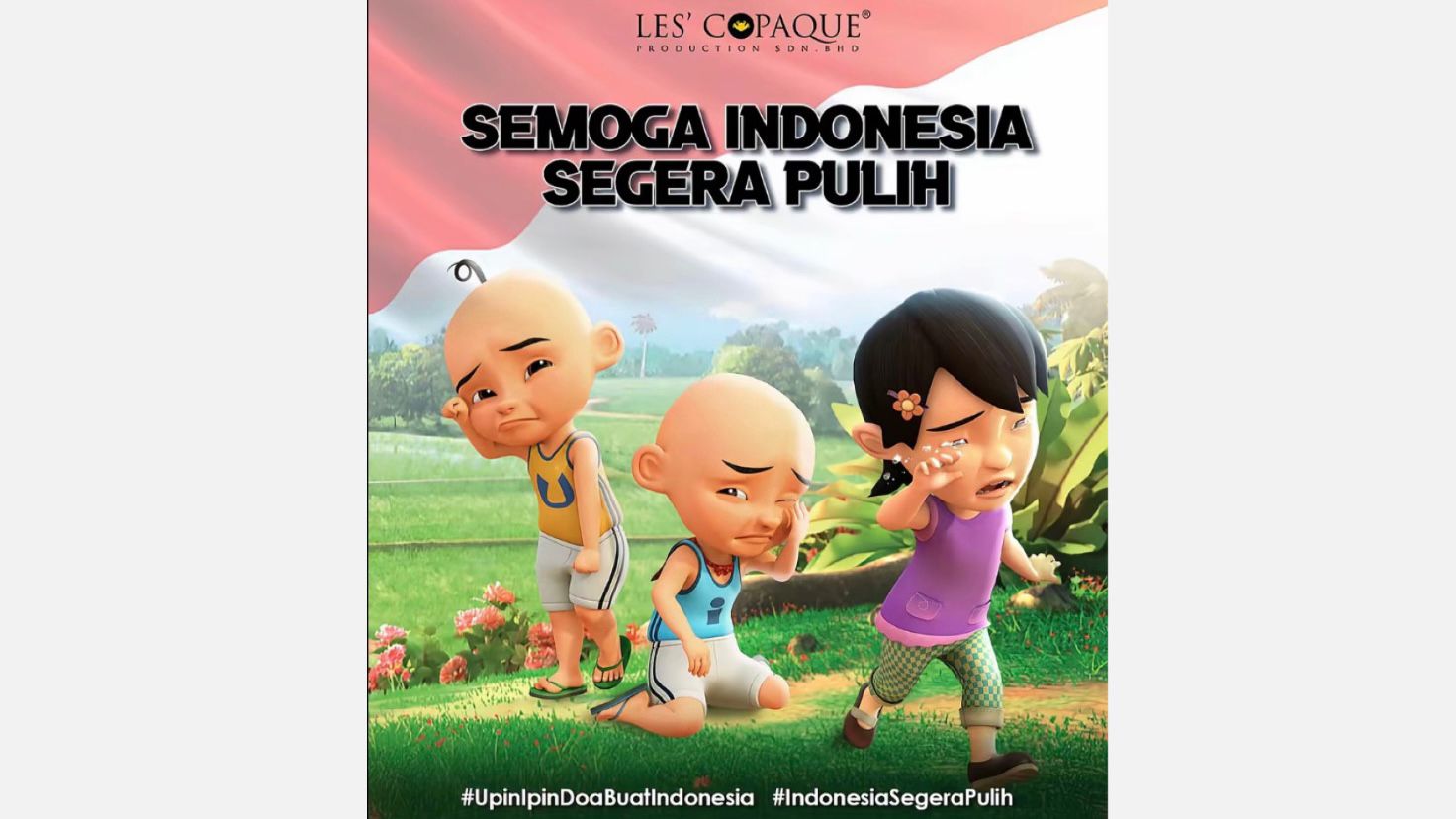 Ilustrasi Upin Ipin dan Kawan-kawan Kirim Doa untuk Indonesia.