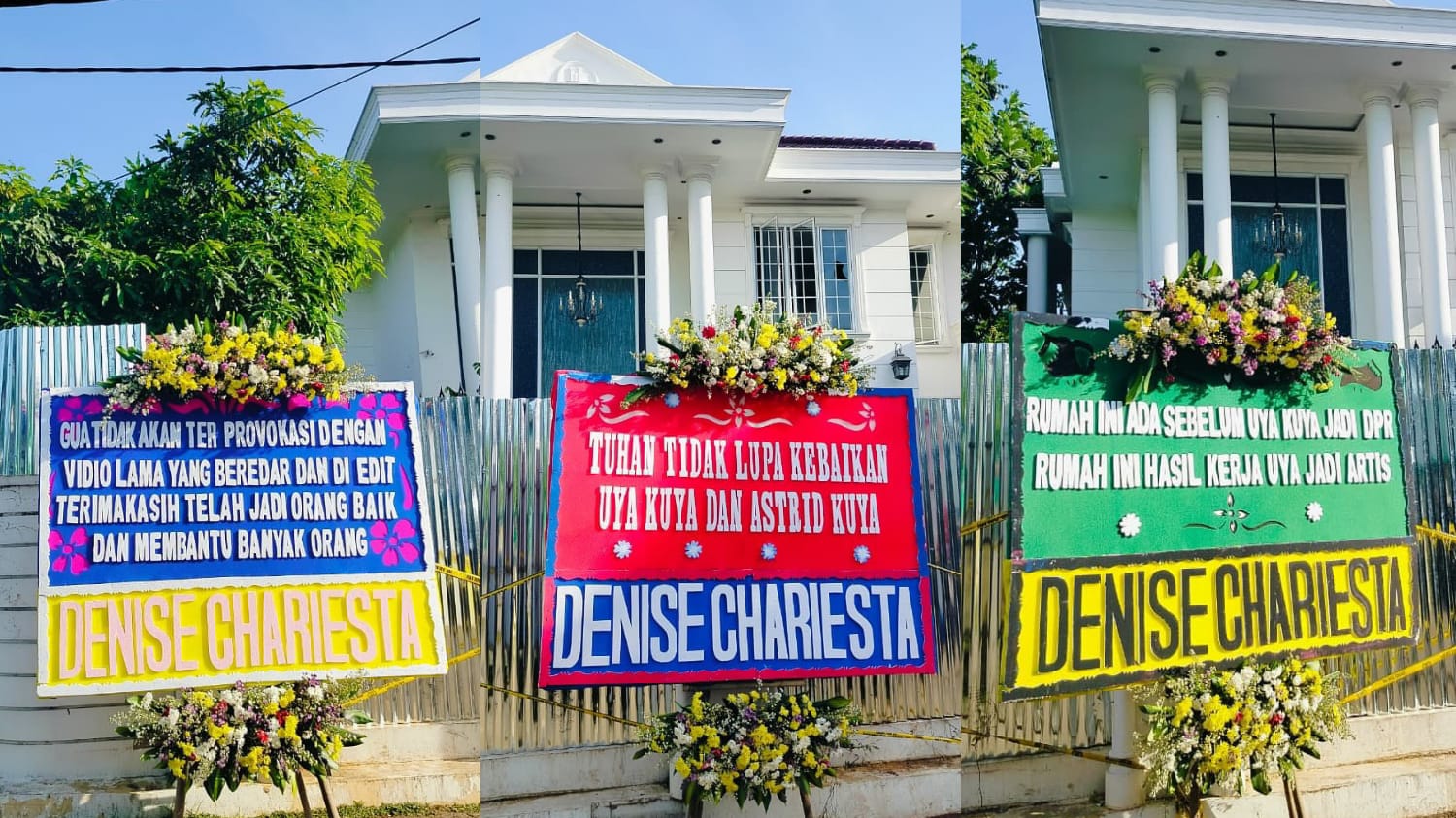 Karangan bunga yang dikirim Denise Chariesta ke rumah Uya Kuya, (02/09/2025).