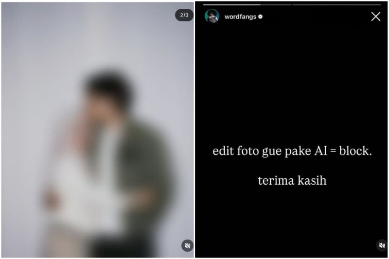 Story instagram Baskara Hindia angkat suara soal edit foto AI.