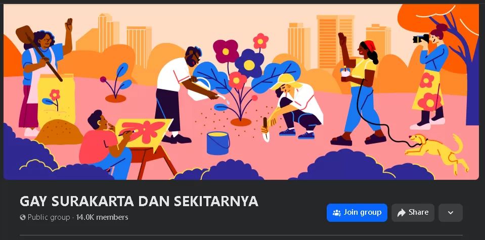 Ilustrasi tangkapan layar grup Gay Surakarta dan Sekitarnya.