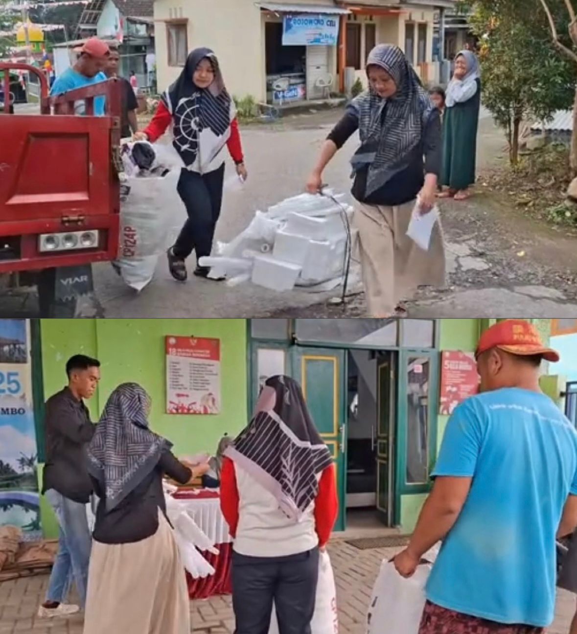 Ilustrasi warga yang sedang menukar sampah untuk membayar pajak.