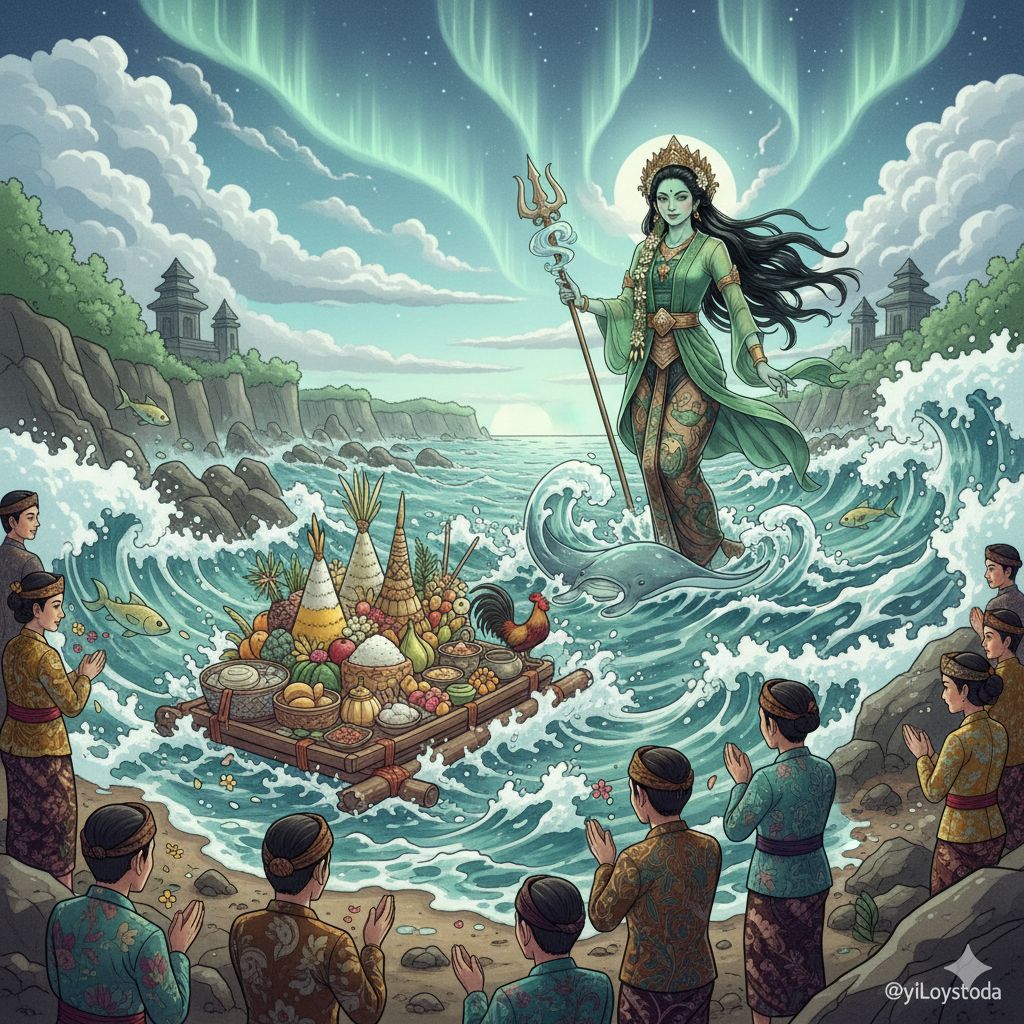 Ilustrasi Larung Sesaji, Tradisi Sakral Menghormati Sang Ratu Laut Selatan.