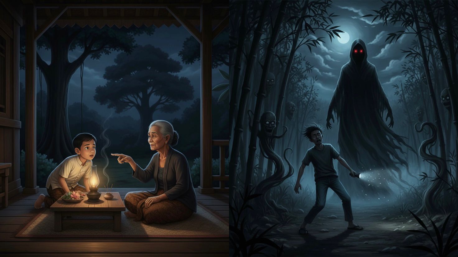 Ilustrasi Kisah Legenda Hantu dalam Tradisi Wewaler Jawa.
