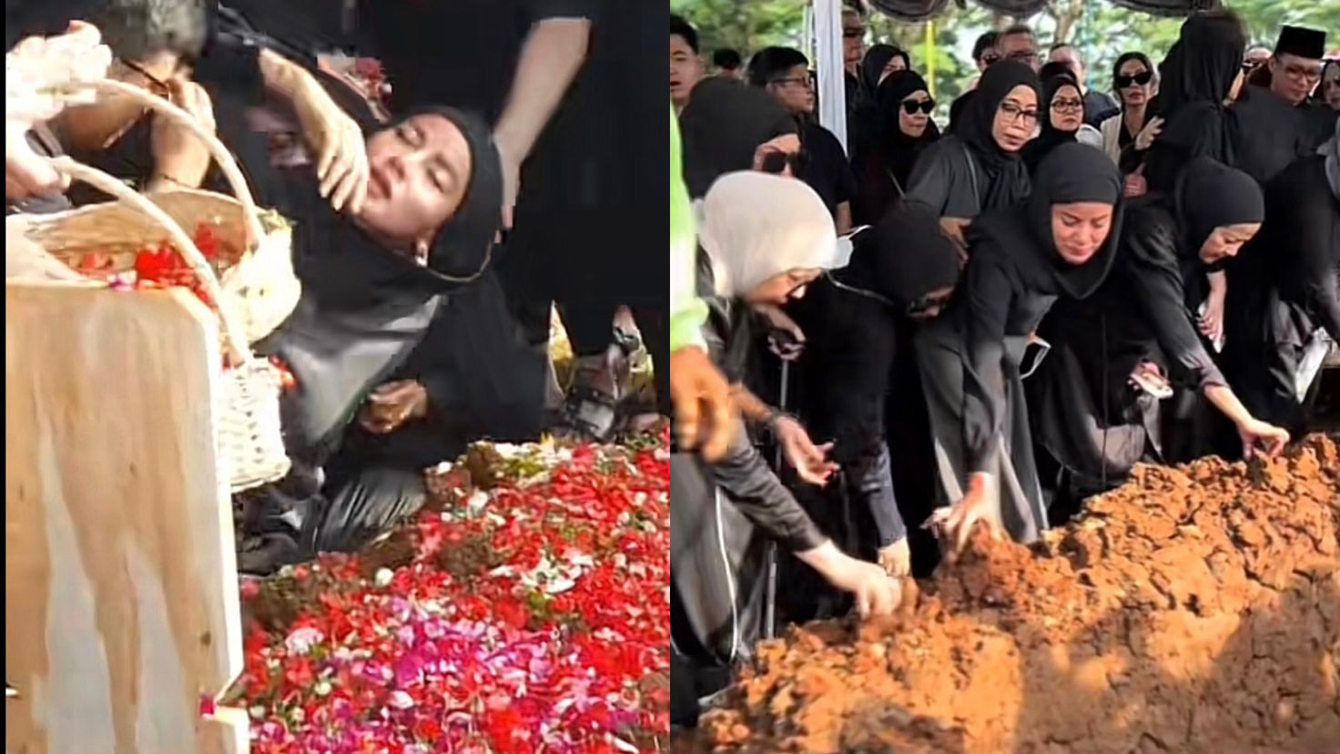 Ilustrasi Olla Ramlan Pingsan Saat Pemakaman Sang Ibunda. (TikTok @reportergenz_)