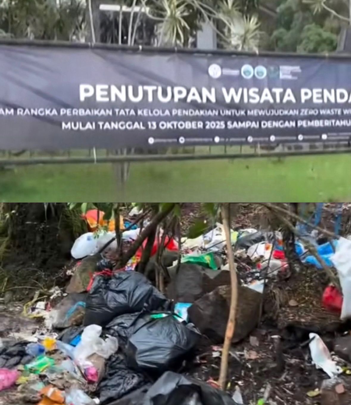 Ilustrasi banyaknya sampah yg terdapat pd jalan pendakian Gunung Gede Pangrango (foto: tiktok,