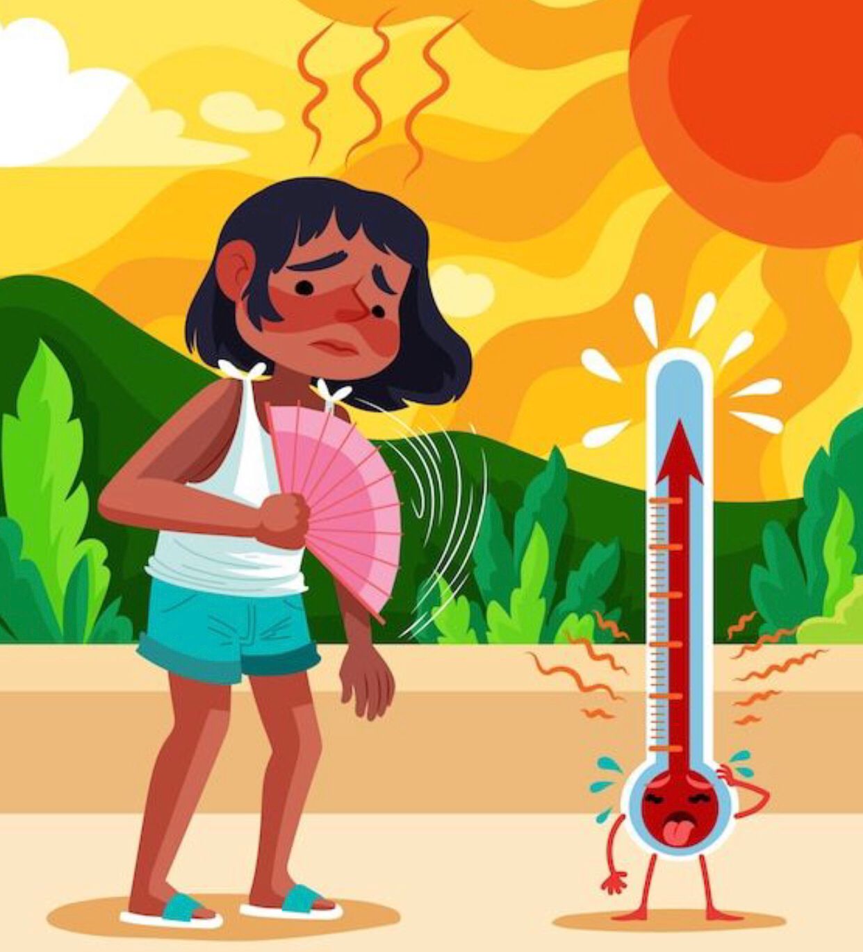 Ilustrasi cuaca panas menyengat (Pinterest)