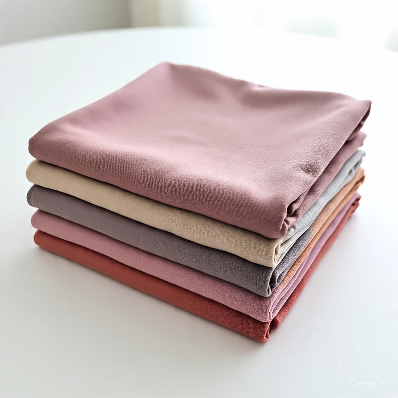 Ilustrasi tumpukan jilbab segi empat. (AI Generate)