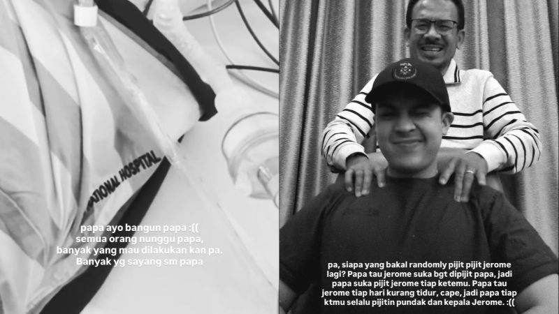 Unggahan story instagram jerome polin menunggu ayahnya yang terbaring lemas di rs dan kenangan bersama ayahnya.
