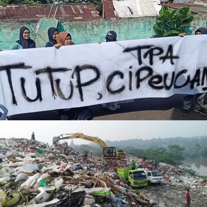 Warga Tangerang Selatan menggelar aksi protes di depan kantor UPTD Cipeucang.