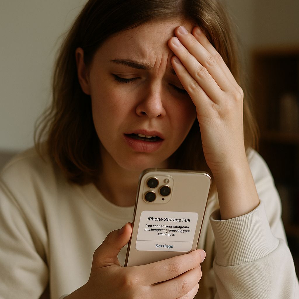 Penyimpanan Iphone penuh bisa membuat pusing (Foto generetaed by ChatGPT)