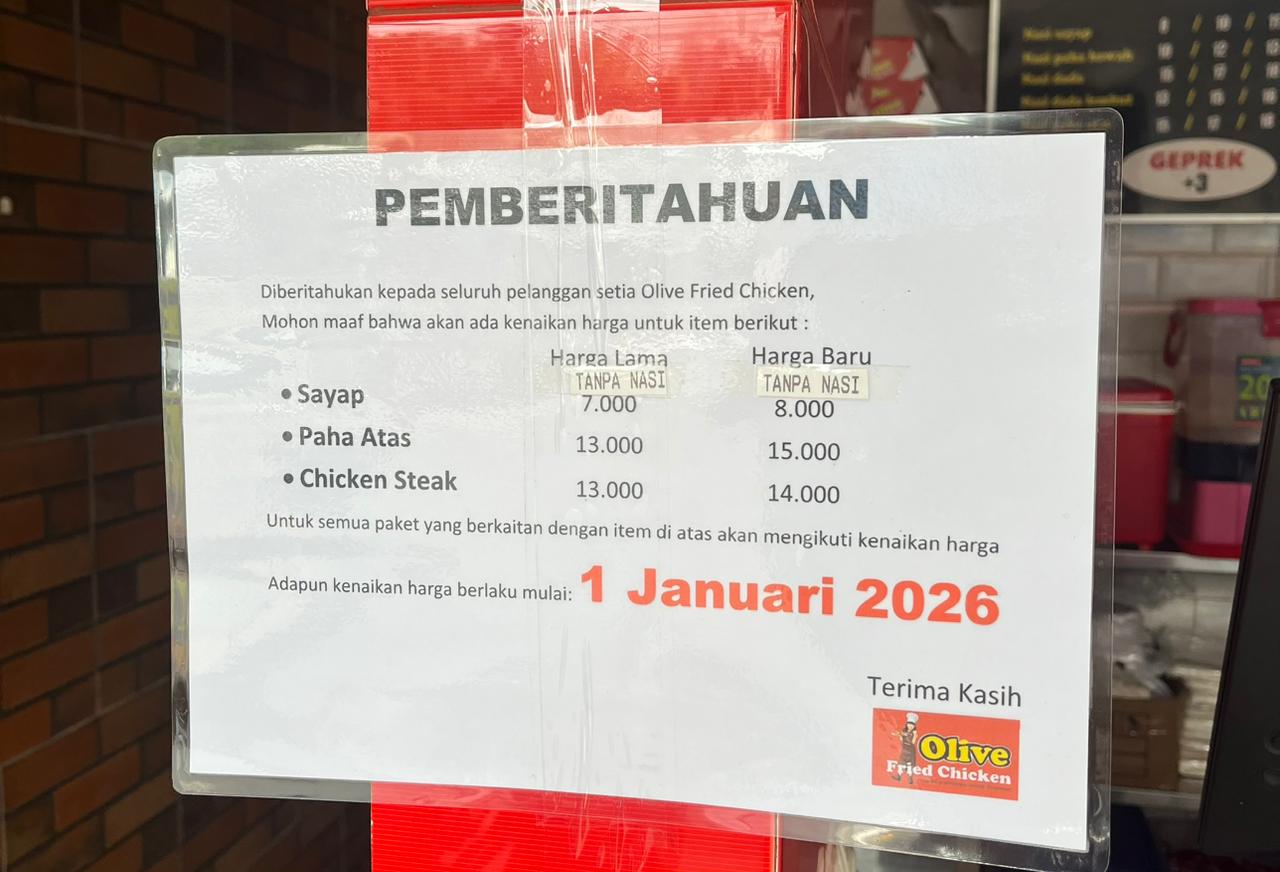 Daftar kenaikan harga Olive Chicken