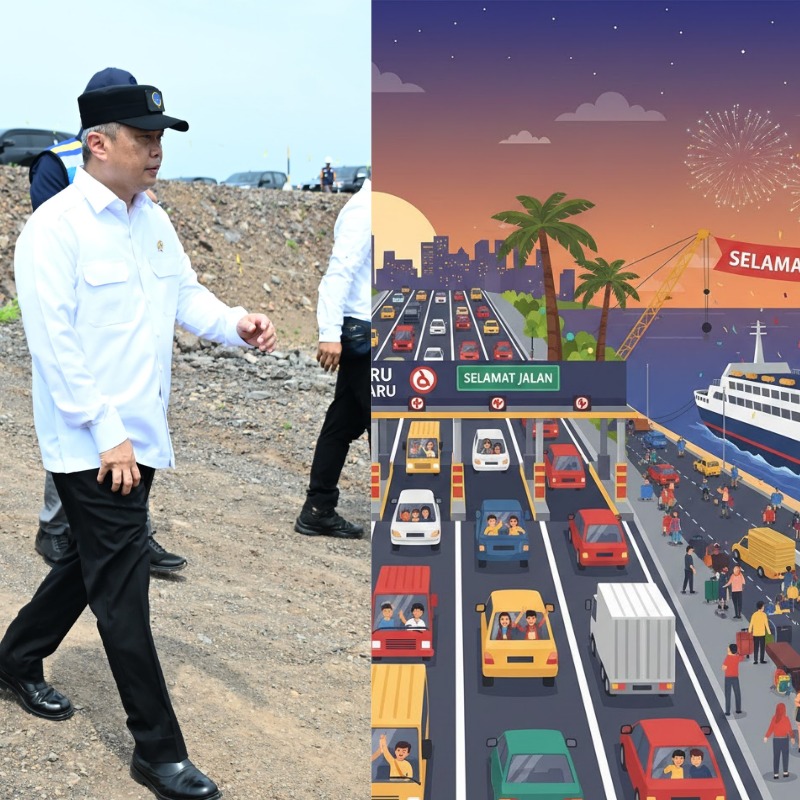 "Dudy selaku Menhub melakukan pengecekan kelancaran arus libur nataru di Jawa Timur." (kolase sumber resmi kemenhub)