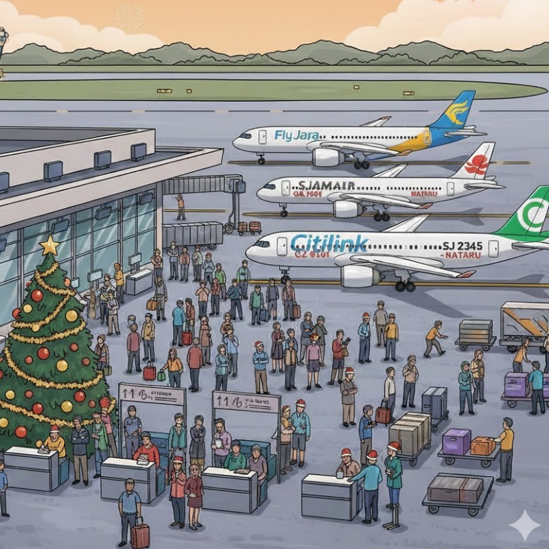 "ilustrasi kepadatan arus libur nataru di bandara Adisutjipto"