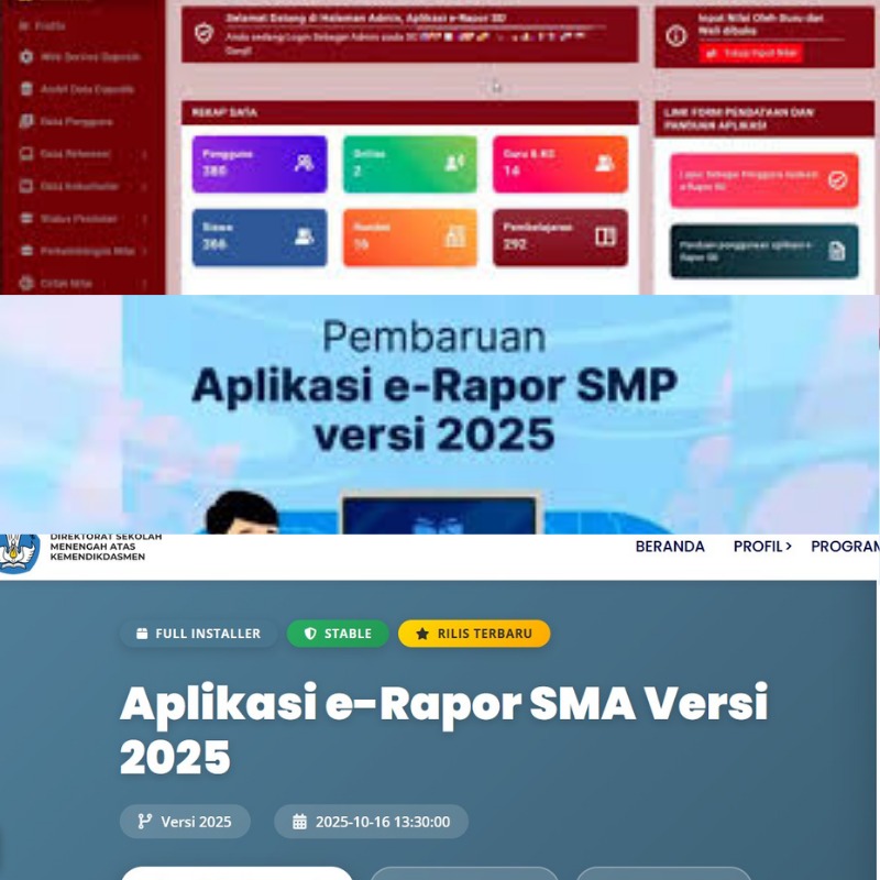 "Tampilan web e‑Rapor yang digunakan oleh sekolah dari SD hingga SMA untuk penilaian digital siswa." Sumber: berbagai sumber