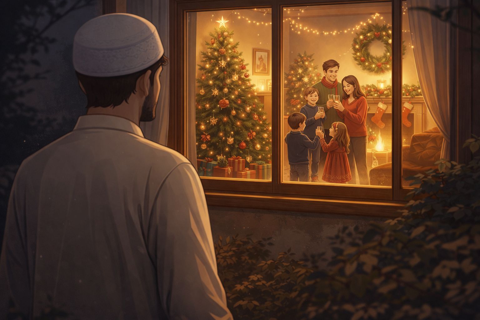 Ilustrasi seorang muslim harus menjaga jarak dan tetap menghormati perayaan natal (AI)
