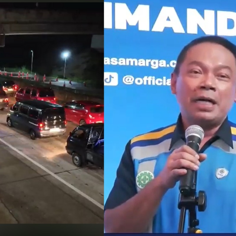Direktur Utama PT Jasa Marga (Persero) Tbk, Rifan Achmad Purwantono, meninjau kegiatan uji coba sistem pemantauan arus lalu lintas untuk memastikan kesiapan layanan menghadapi libur panjang.&rdquo; (kolase