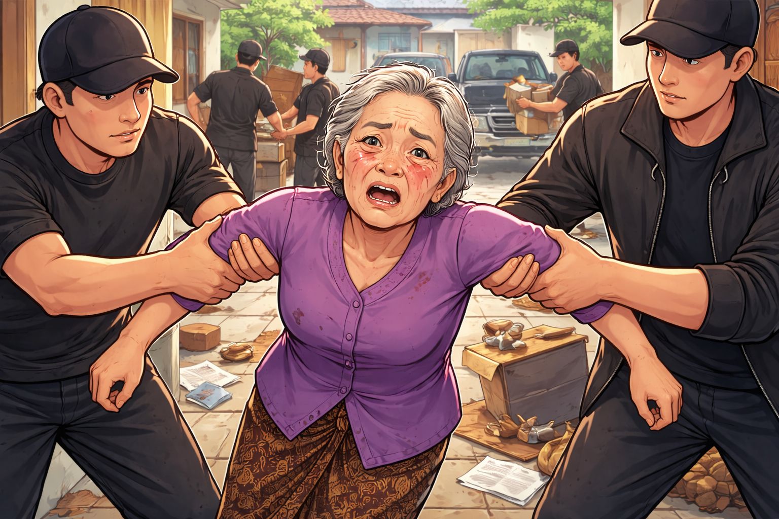 Ilustrasi pengusiran nenek Elina di Surabaya, Jawa Timur. (AI)