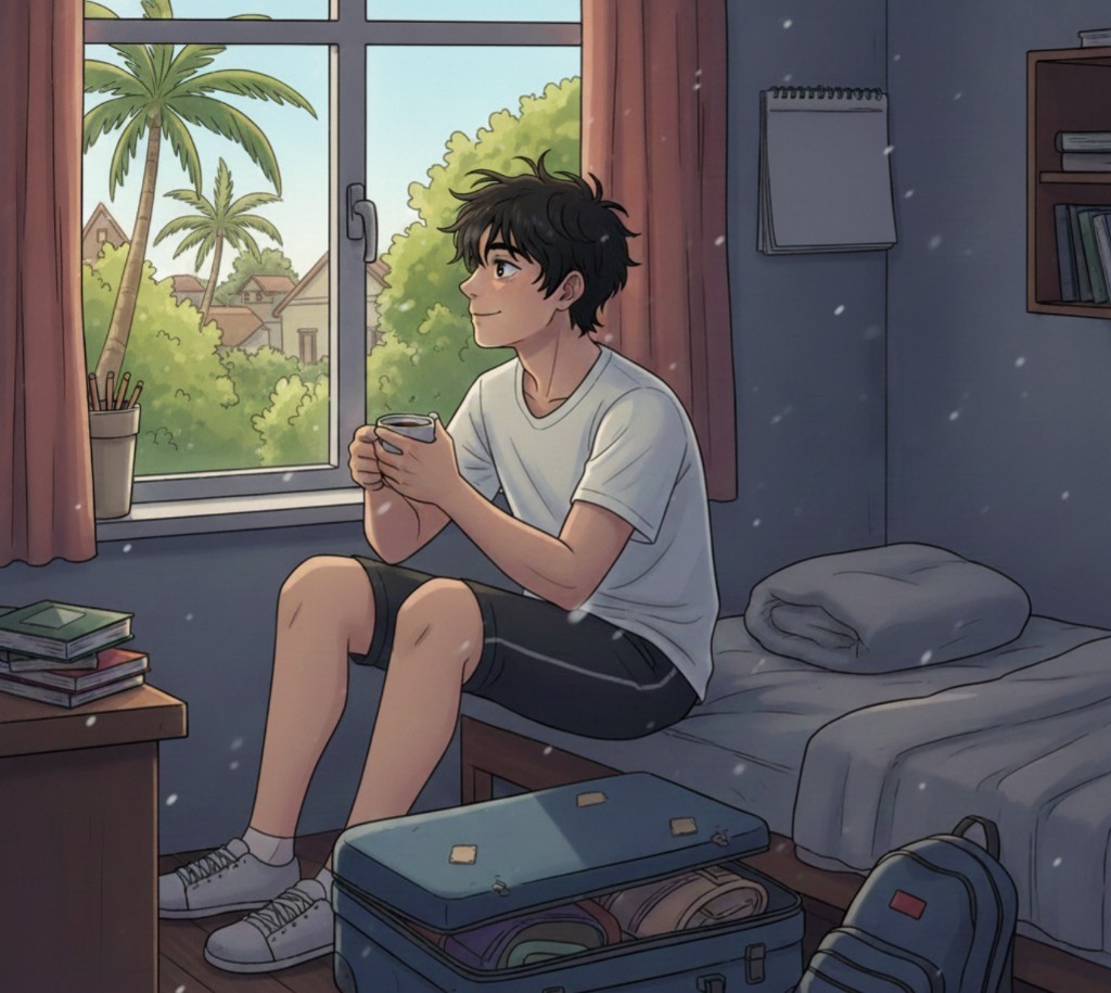 Ilustrasi anak rantau yang sedang menantikan momen pulang ke rumah saat libur semester&rdquo;