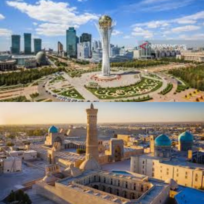 Kolase potret dua negara, Uzbekistan dan Kazakhstan.&rdquo; (Sumber: berbagai sumber)
