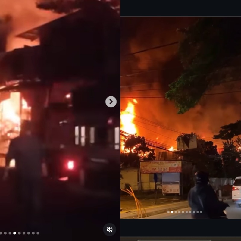Kolase peristiwa kebakaran yang melanda toko material di Ciputat Timur, Tangerang Selatan.&rdquo; (Sumber: berbagai sumber)