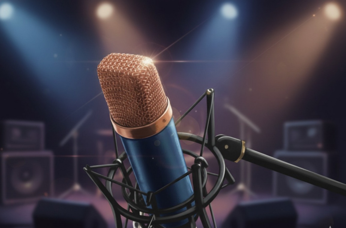 Ilustrasi mikrofon podcast yang merepresentasikan ruang berbagi cerita, pengalaman, dan pembelajaran dari berbagai sudut pandang.&rdquo;