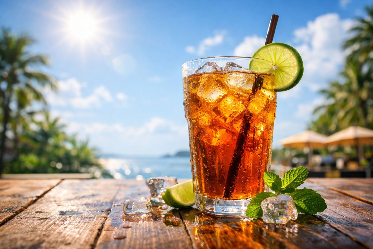 Ilustrasi es teh yang tampak menyegarkan di siang bolong. (AI)