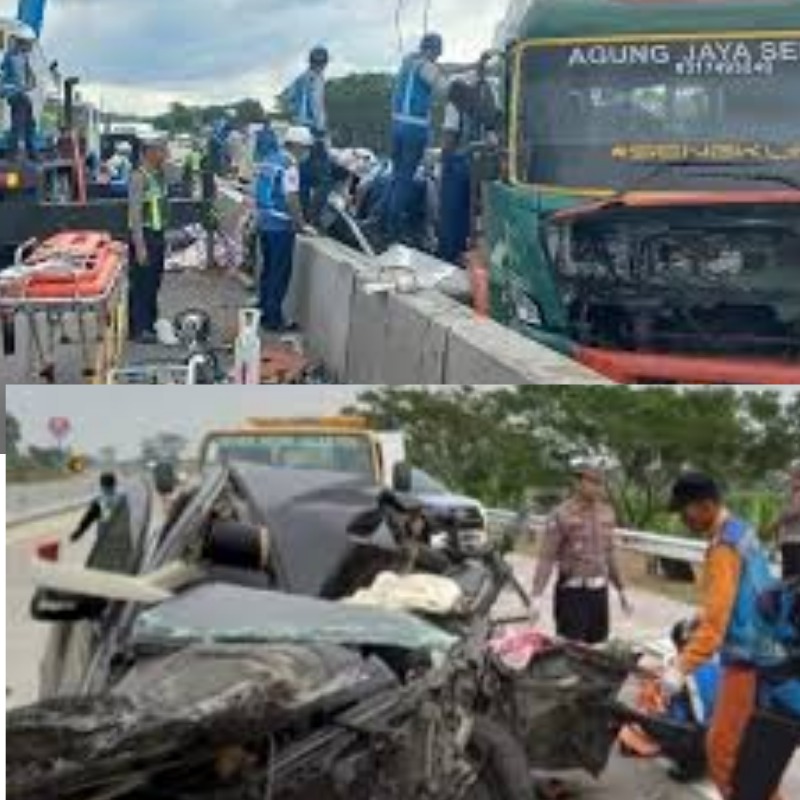 Petugas kepolisian dan tim terkait melakukan proses evakuasi kendaraan usai kecelakaan maut di ruas Tol Batang&ndash;Semarang, &ldquo; (Sumber: Kolase berbagai sumber)
