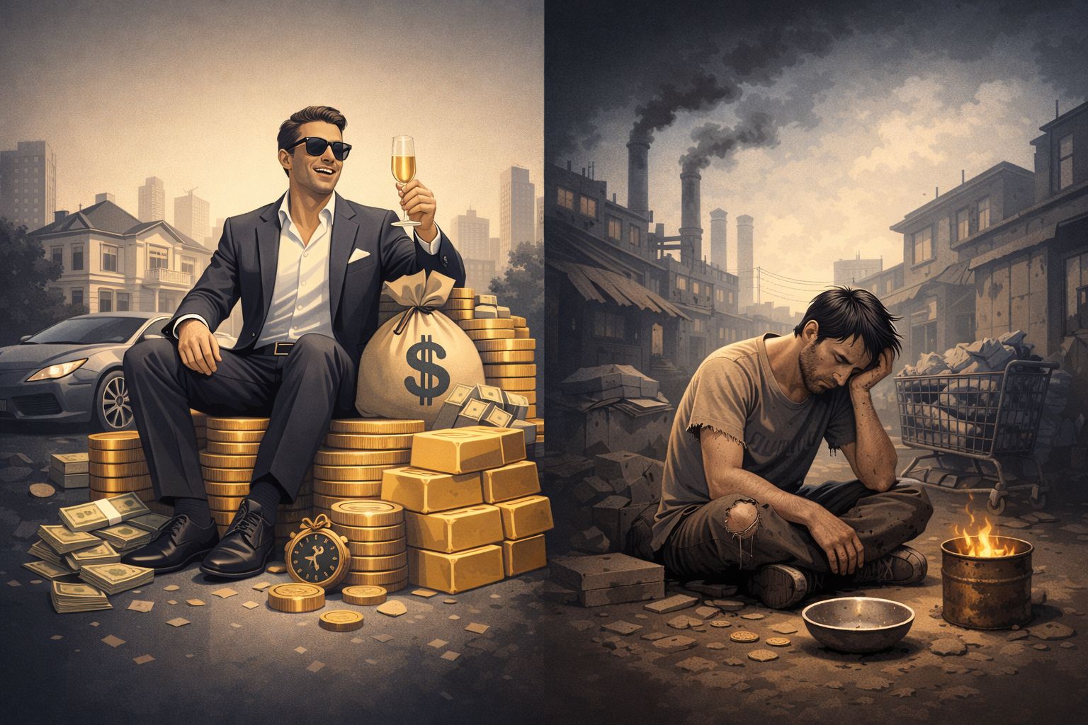 Ilustrasi dunia yang tak selalu adil, saat ketimpangan ekonomi semakin terasa. (AI)