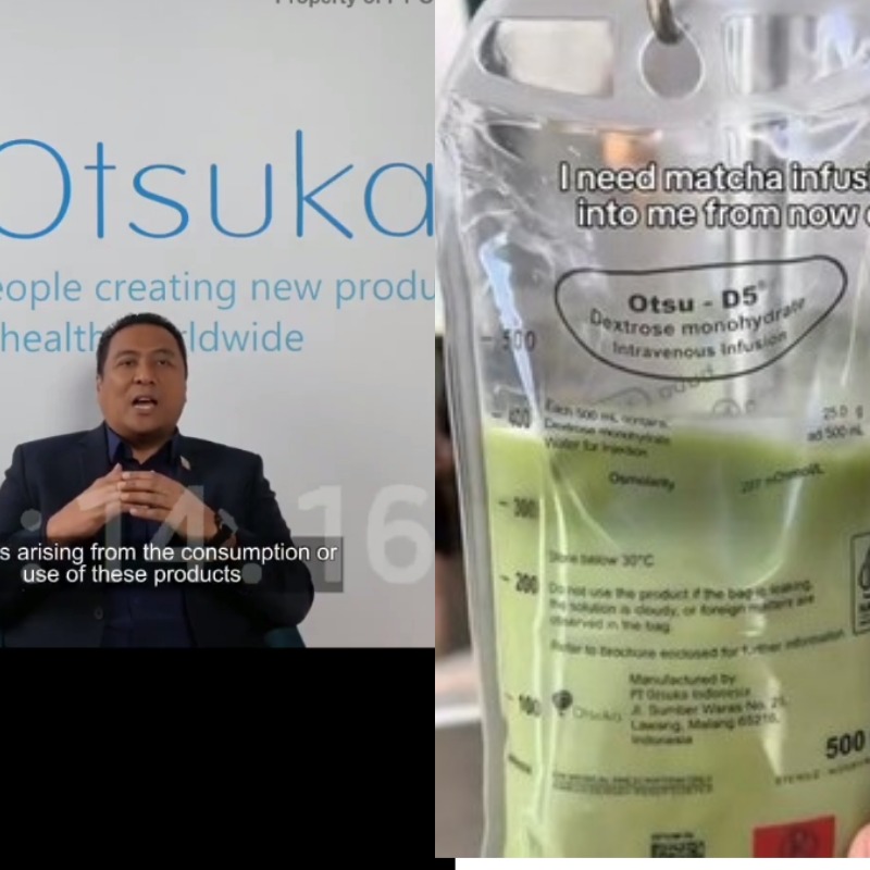 Klarifikasi resmi PT Otsuka Indonesia terkait penggunaan kemasan infus pada minuman di sebuah kafe di Bali. &ldquo;(Sumber: kolase berbagai sumber)
