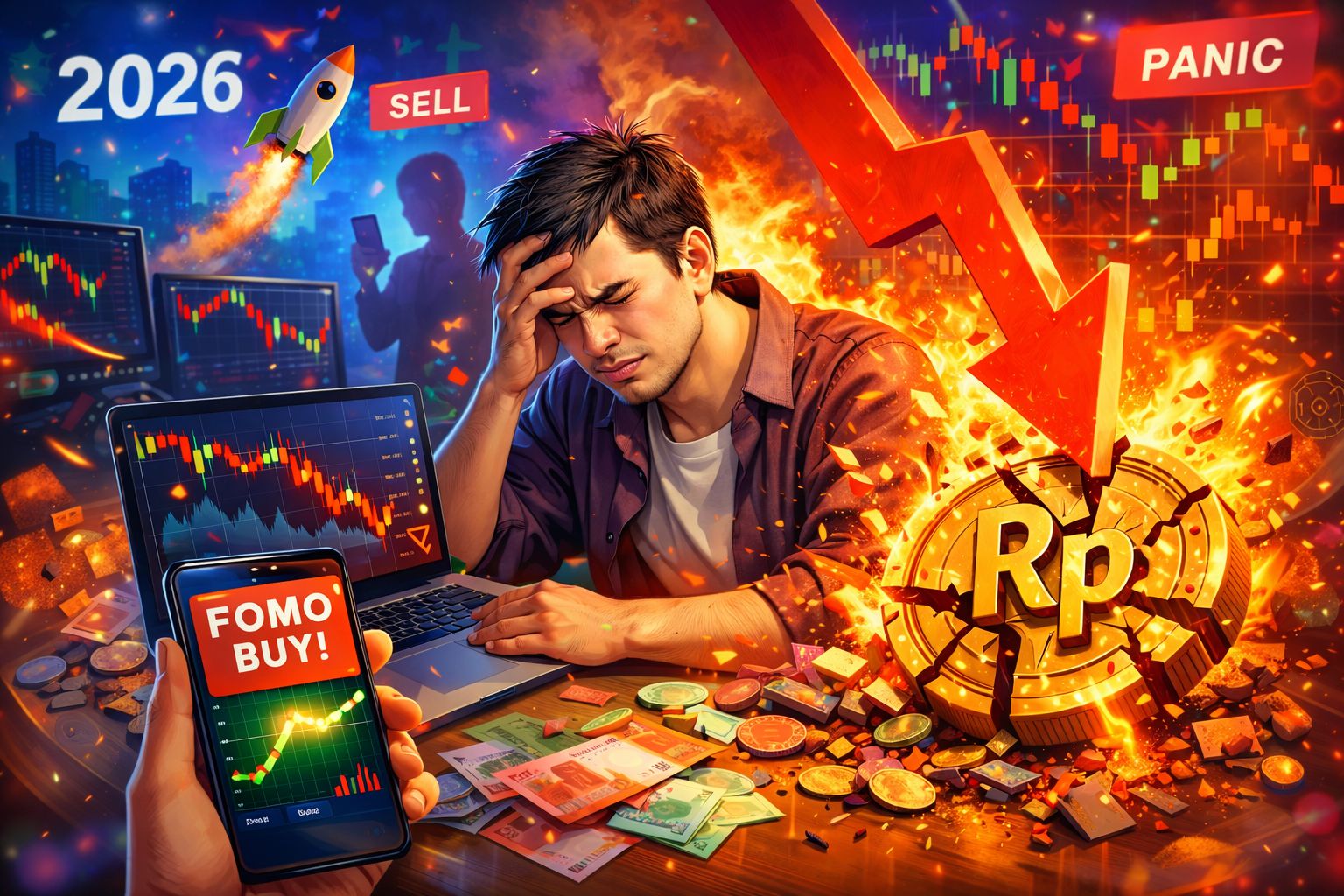 Tekanan psikologis kerap dialami trader saham pemula akibat keputusan impulsif. (Ilustrasi/AI)