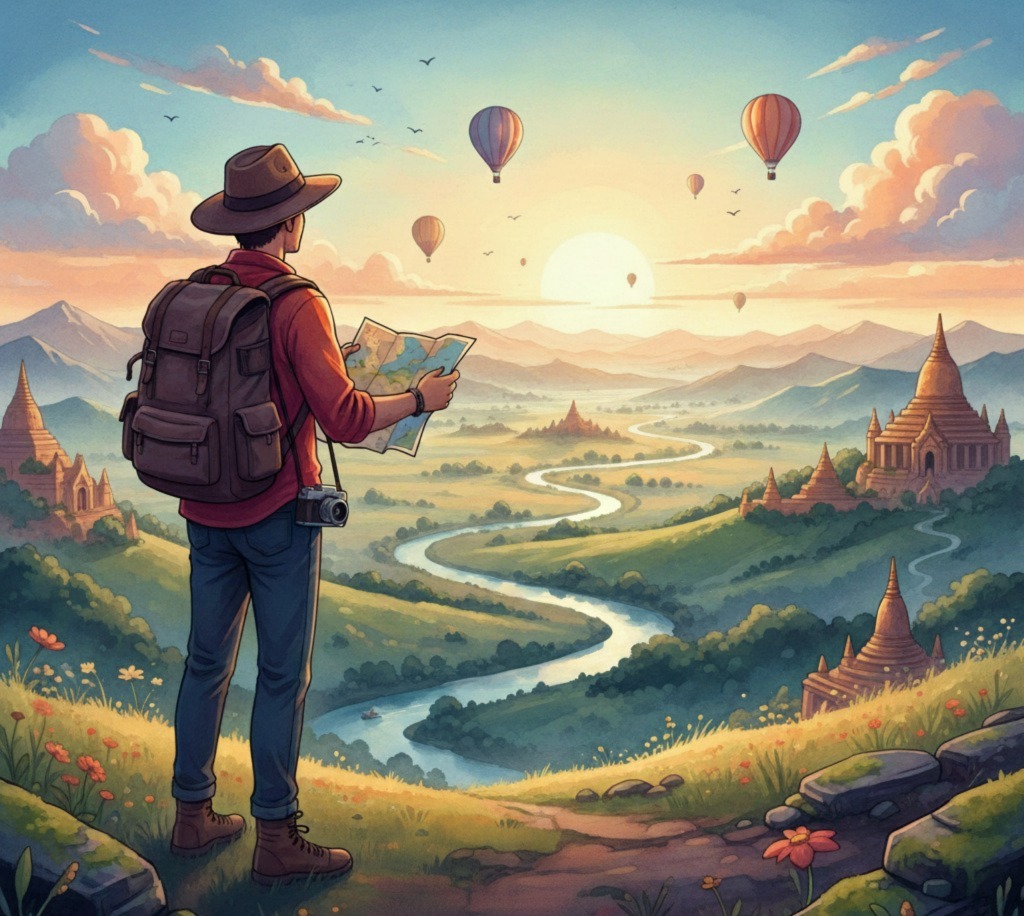 Ilustrasi orang yang sedang traveling dan dikaitkan dengan upaya menjaga awet muda.&rdquo;