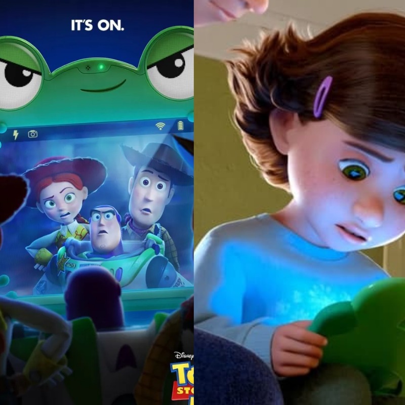 Toy Story 5 menghadirkan teknologi baru bernama Lilypad, yang membuat Bonnie terlihat lebih akrab dengan layar dibanding bermain bersama Woody dan Buzz.&rdquo; (Sumber: kolase berbagai sumber)