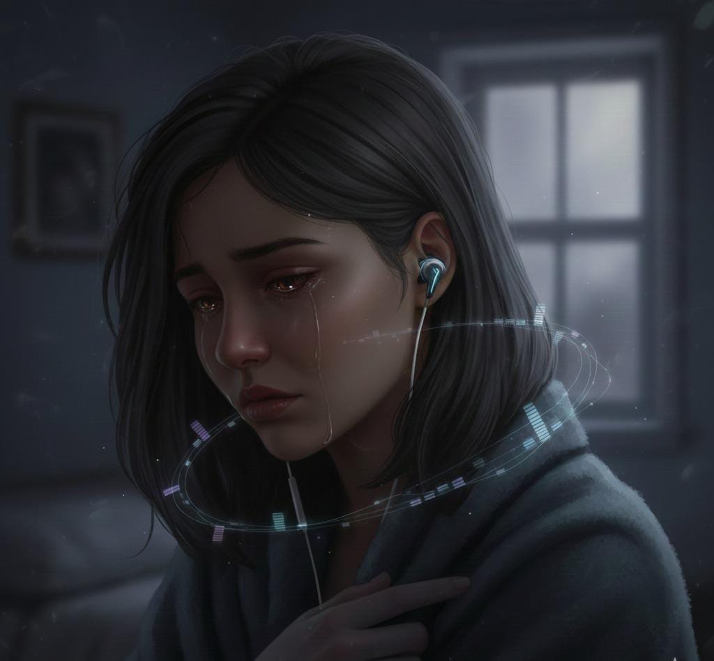 Ilustrasi seseorang mendengarkan musik sebagai sarana menyalurkan emosi dan menenangkan perasaan.&rdquo;