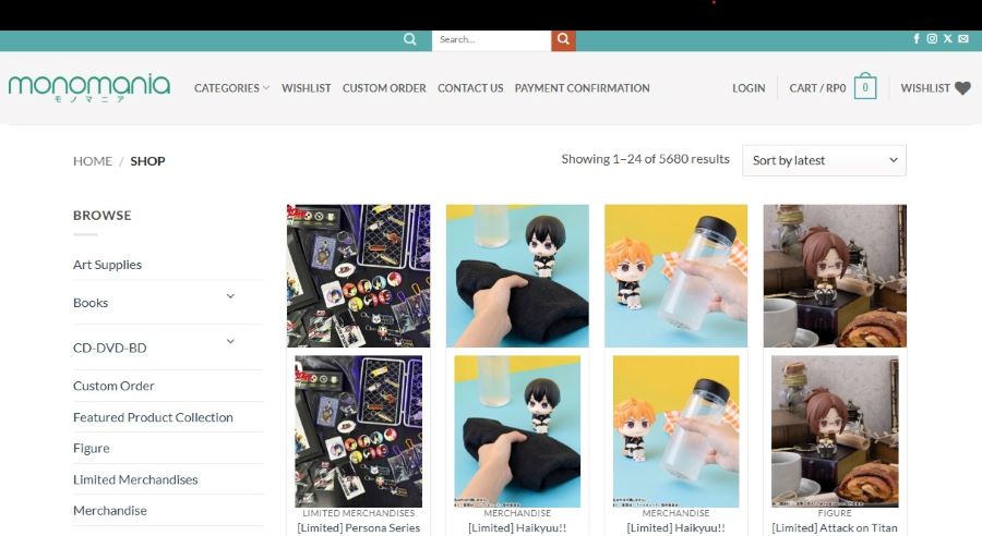 Tampilan website resmi Monomania (monomaniastore.com)