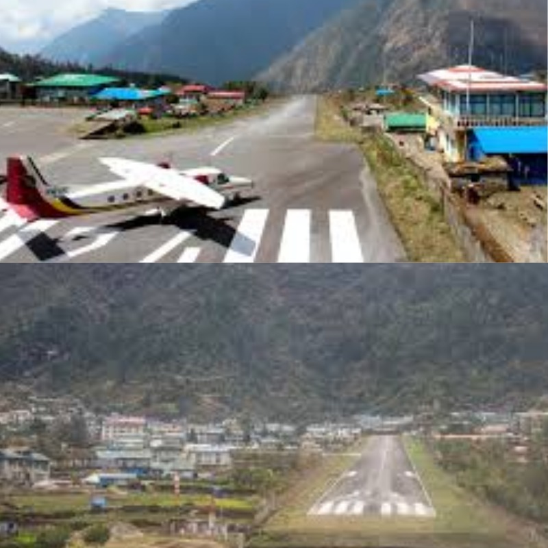 Penampakan Bandara Lukla atau Tenzing-Hillary Airport di Nepal, dikenal sebagai salah satu bandara paling ekstrem di dunia.&rdquo; (Sumber kolase berbagai sumber)