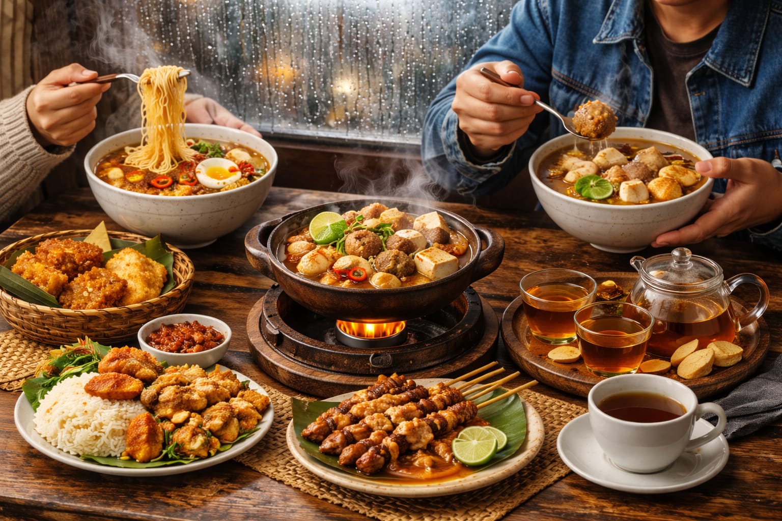 ilustrasi makanan saat hujan (ai)