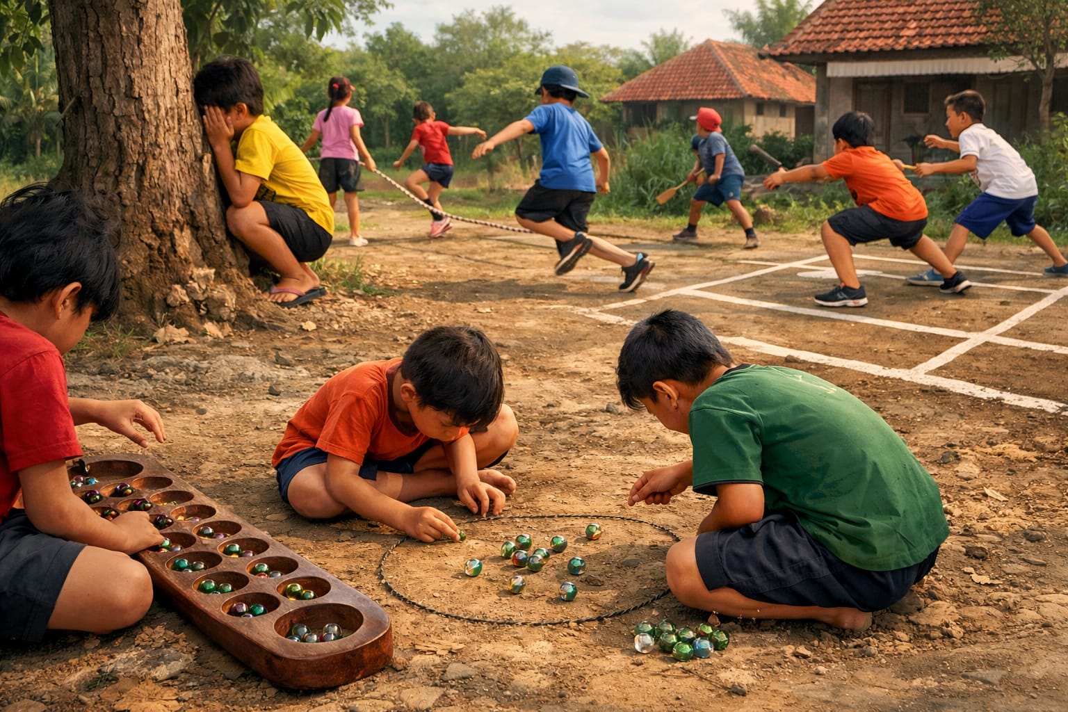ilustrasi permainan tradisional Indonesia (ai)
