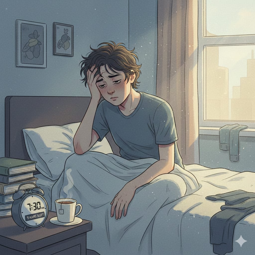 Tidur Cukup Namun, Bangun Pagi dengan Kondisi Tubuh yang Lelah. (AI/Gemini)