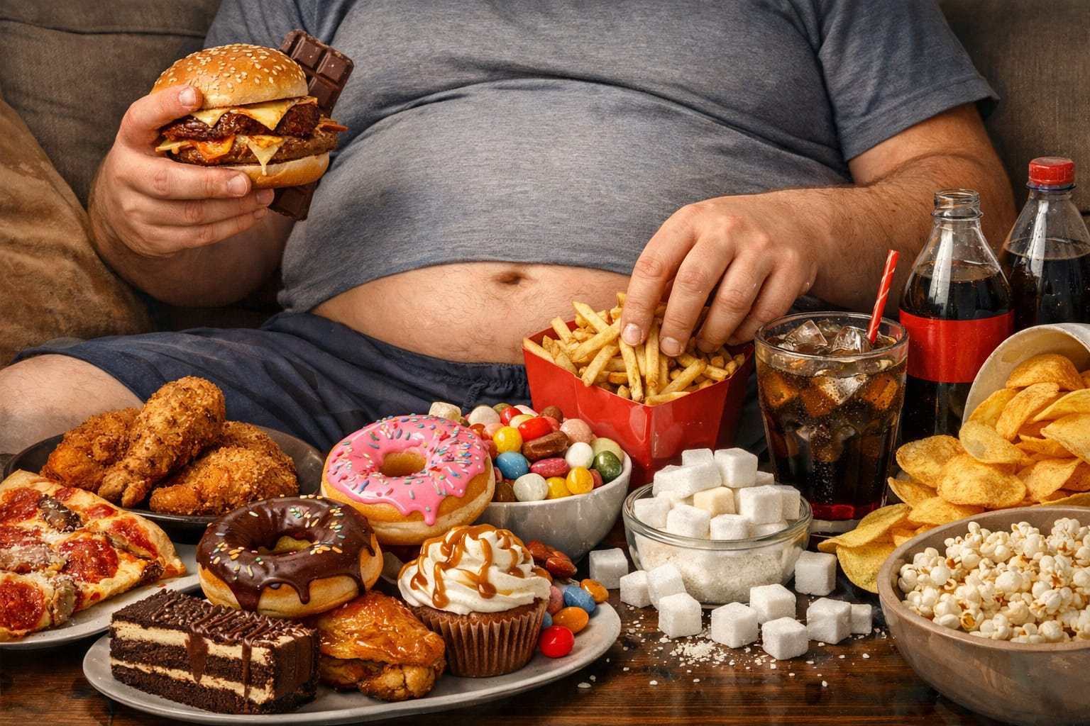 ilustrasi orang konsumsi berlebihan (ai)