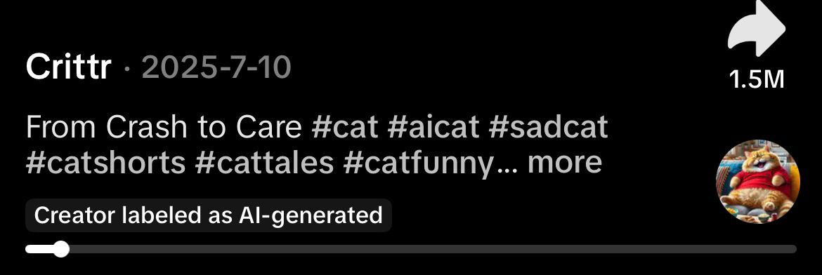 Salah satu contoh keterangan pada video yang dibuat oleh AI (Tiktok/@crittr_)