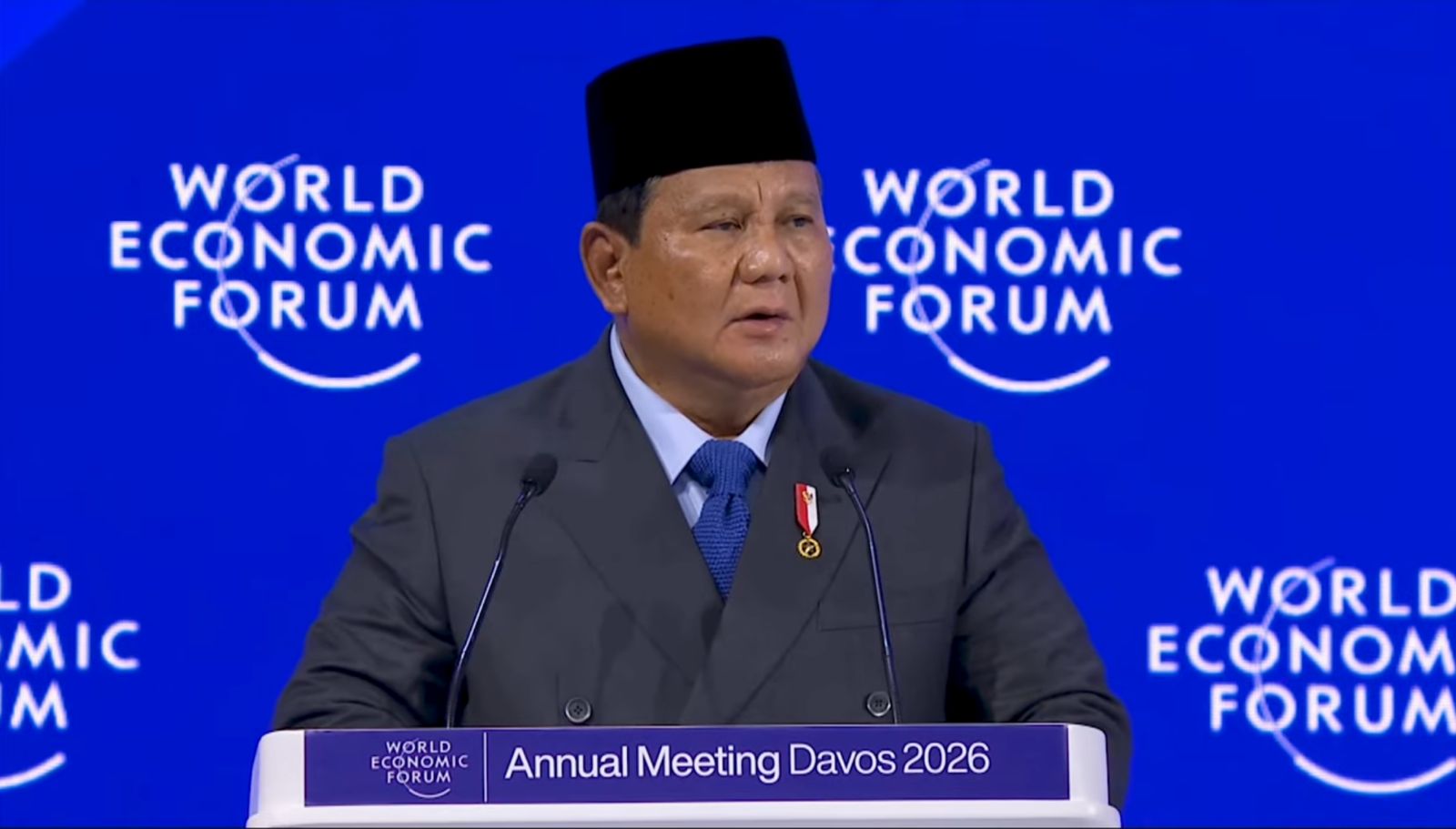 Presiden Prabowo menyampaikan pidatonya dalam World Economic Forum (22/1/2026). (Youtube/Prabowo Subianto)