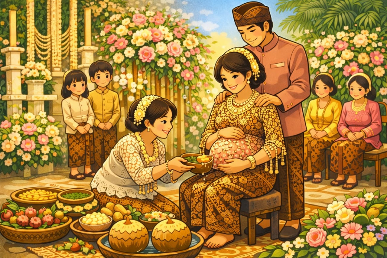 ilustrasi tradisi mitoni (ai)