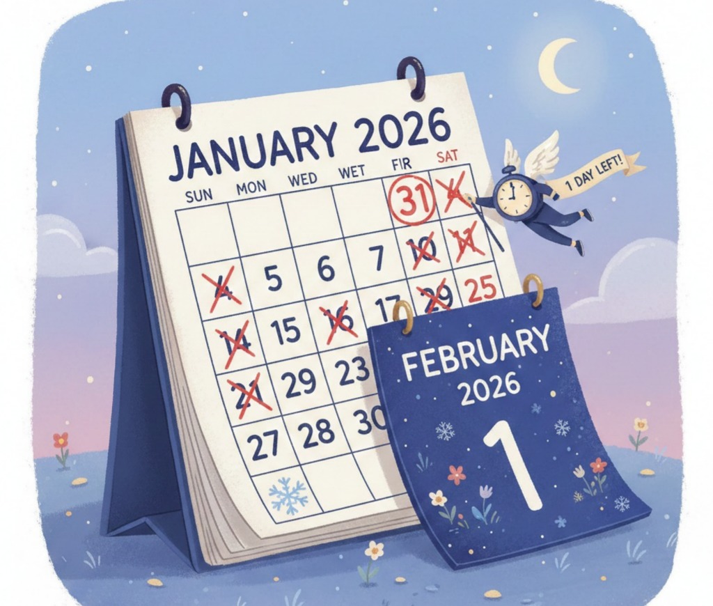 &ldquo;Ilustrasi pergantian akhir Januari menuju Februari, bulan terpendek dalam kalender yang menyimpan berbagai keistimewaan sejarah dan makna simbolik.&rdquo;