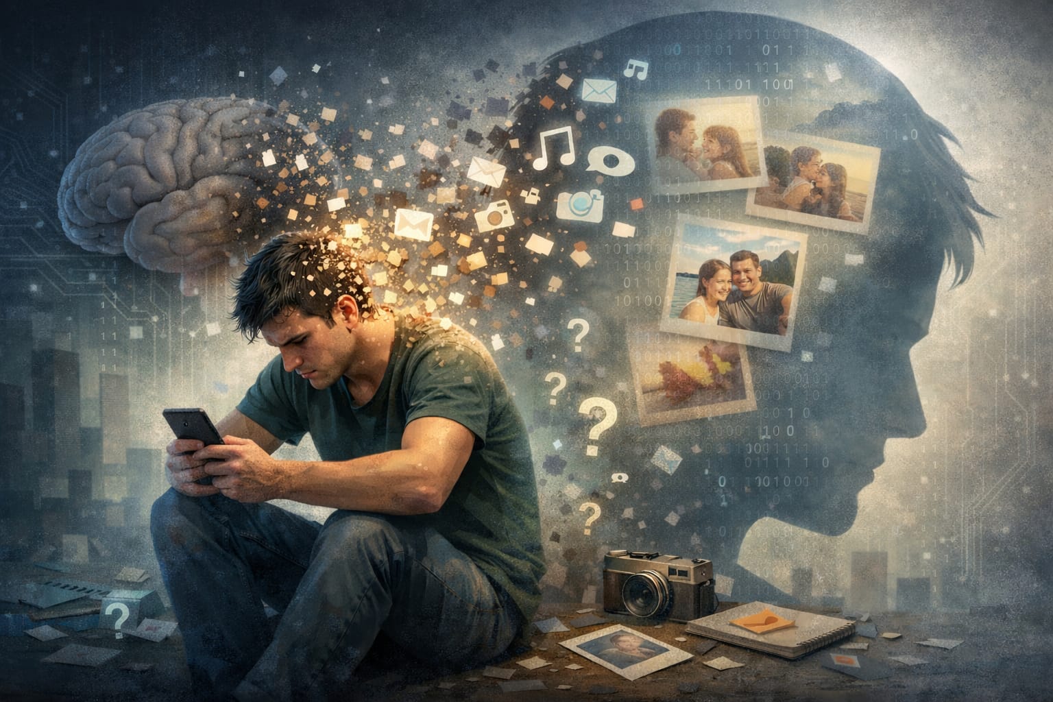 ilustrasi digital amnesia (ai)