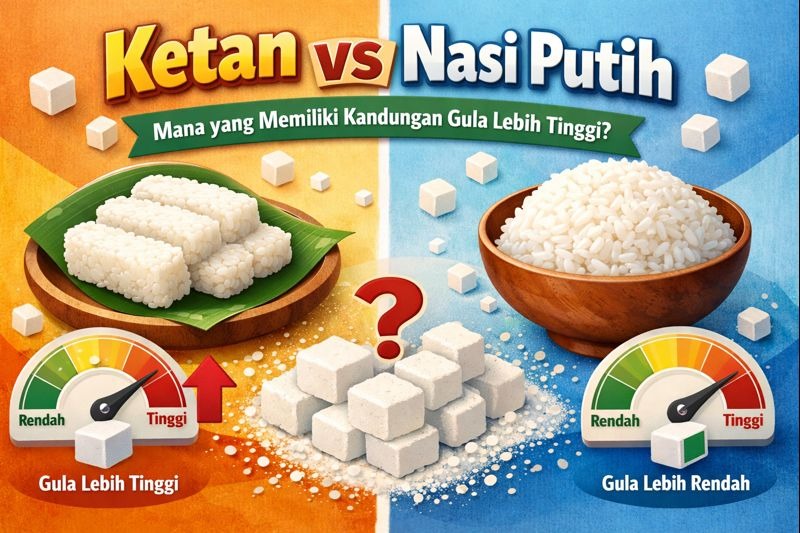 Perbandingan gula yang terkandung dalam ketan dan nasi putih biasa.